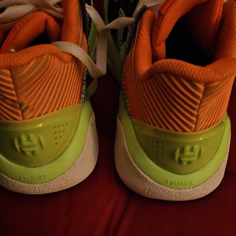 EUC Adidas JAMES HARDEN STEPBACK Kids Black, Orange, and Green Sneakers - Picture 3 of 4
